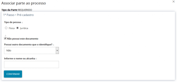 exemplo de cadastro da parte ao peticionar no PJe
