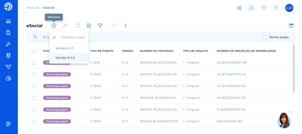 adicionando evento de esocial ao projuris empresas